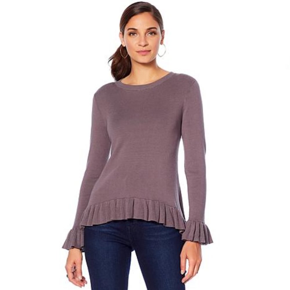 DG2  Quad Blend Ruffle-Hem Ribbed Sweater ribbed